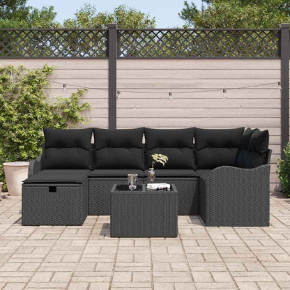 Set Divano da Giardino 7 pz 6-Numero di posti Nero polyrattan | homemem39