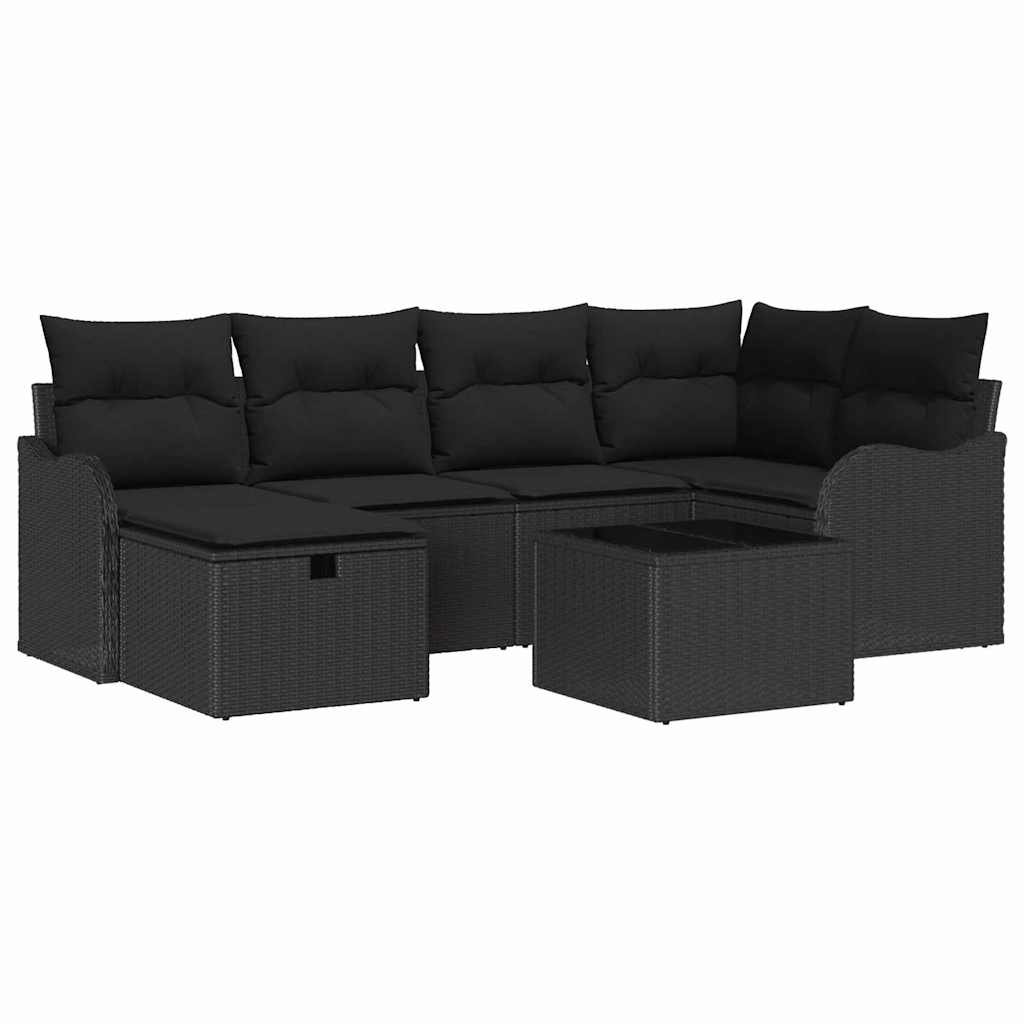 Set Divano da Giardino 7 pz 6-Numero di posti Nero polyrattan | homemem39