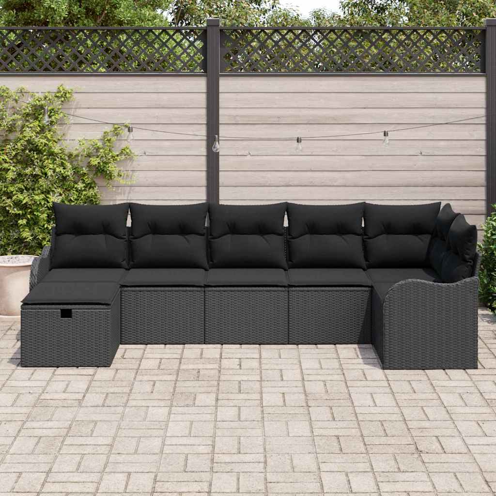 Set di divani con cuscino 7 pcs Nero polyrattan | homemem39