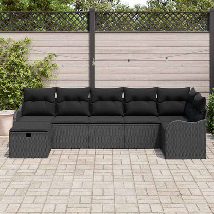 Set di divani con cuscino 7 pcs Nero polyrattan | homemem39