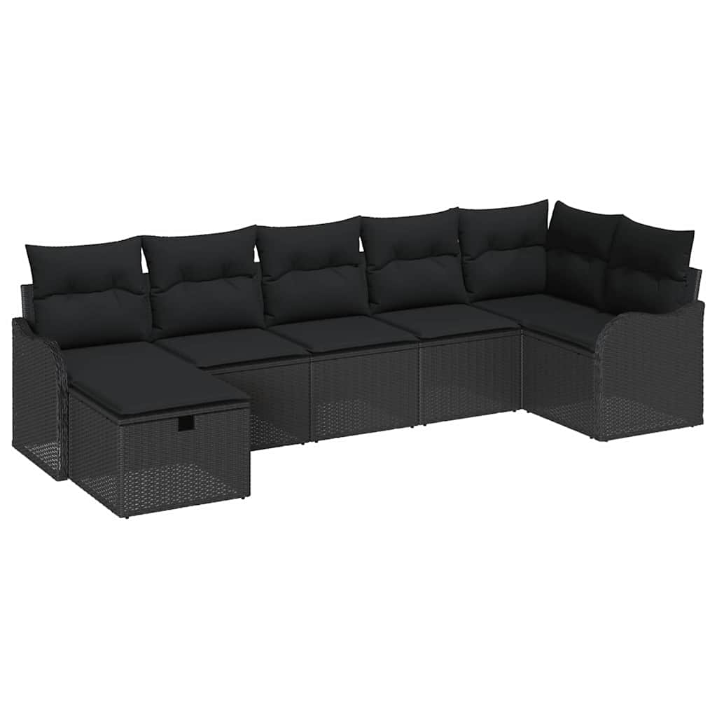 Set di divani con cuscino 7 pcs Nero polyrattan | homemem39