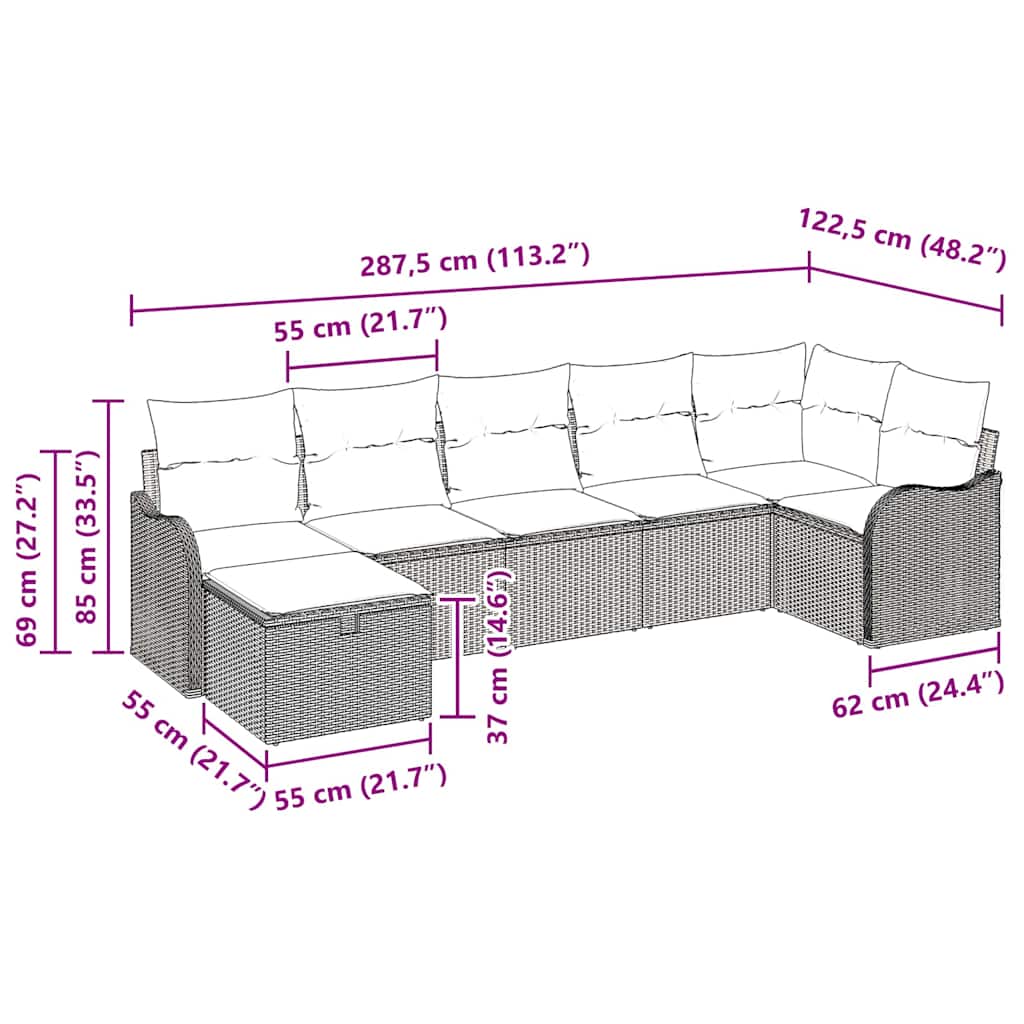 Set di divani con cuscino 7 pcs Nero polyrattan | homemem39