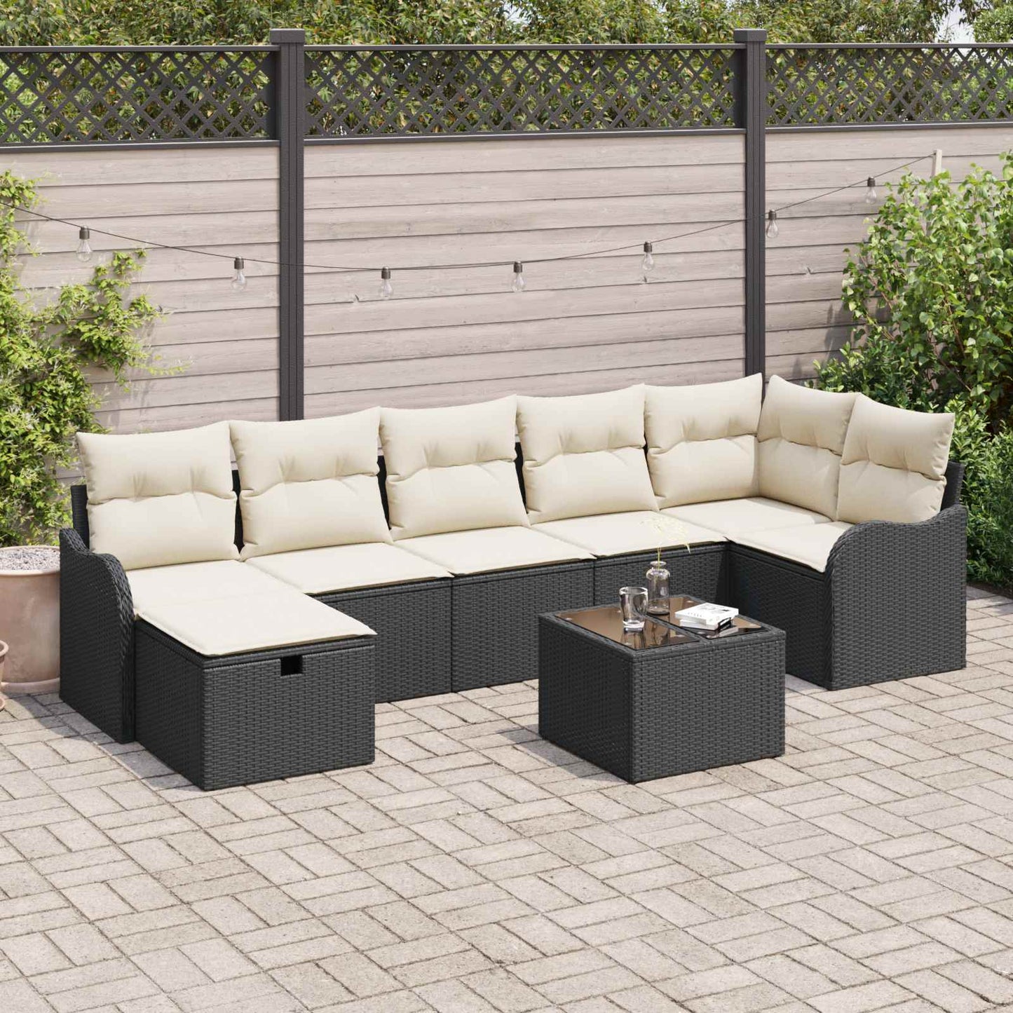 Set di divani con cuscino 8 pcs Nero e Crema polyrattan | homemem39