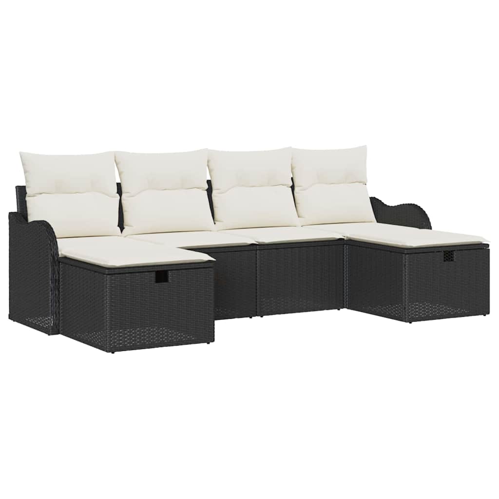Set di divani con cuscino 6 pcs Nero e Crema polyrattan | homemem39