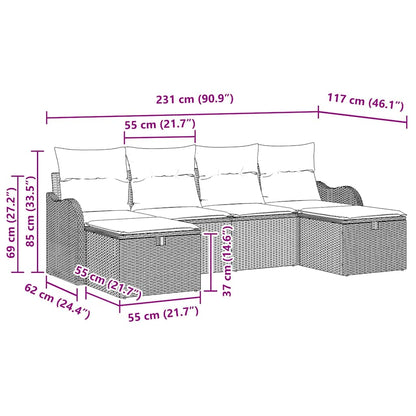 Set di divani con cuscino 6 pcs Nero polyrattan | homemem39