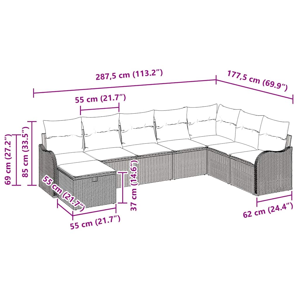 Set di divani con cuscino 8 pcs Beige e Crema polyrattan | homemem39