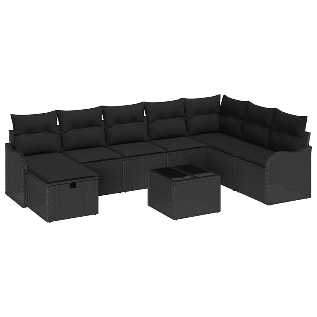 Set di divani con cuscino con archiviazione Nero polyrattan | homemem39