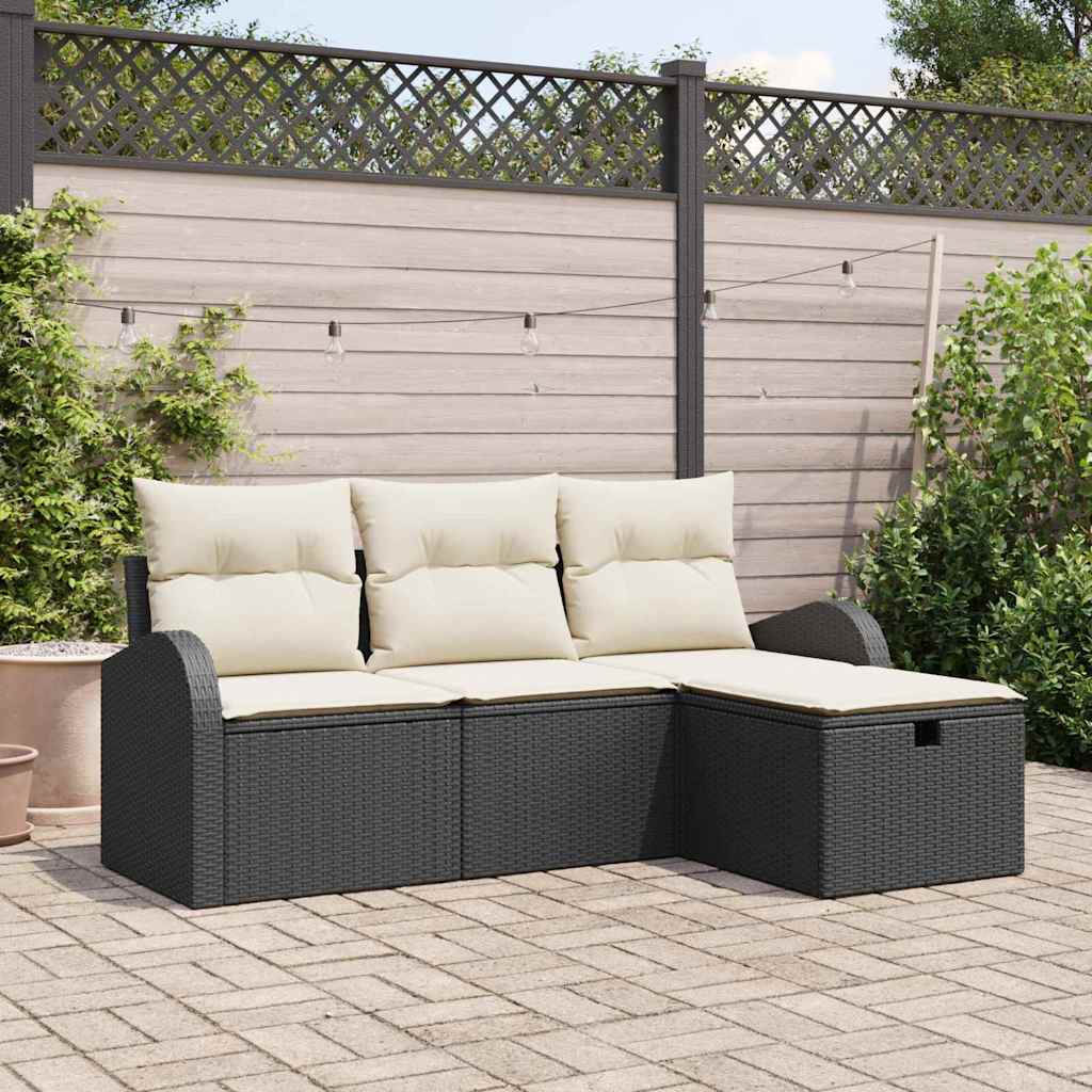 Set di divani con cuscino 4 pcs Nero e Crema polyrattan