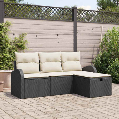 Set di divani con cuscino 4 pcs Nero e Crema polyrattan