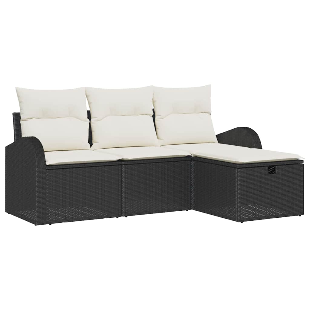 Set di divani con cuscino 4 pcs Nero e Crema polyrattan | homemem39
