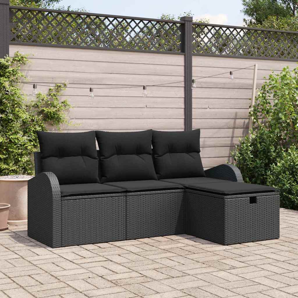 Set di divani con cuscino 4 pcs Nero polyrattan
