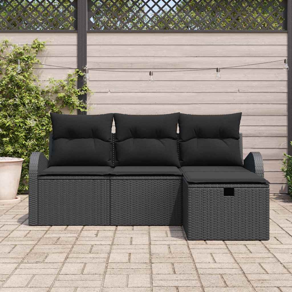 Set di divani con cuscino 4 pcs Nero polyrattan | homemem39
