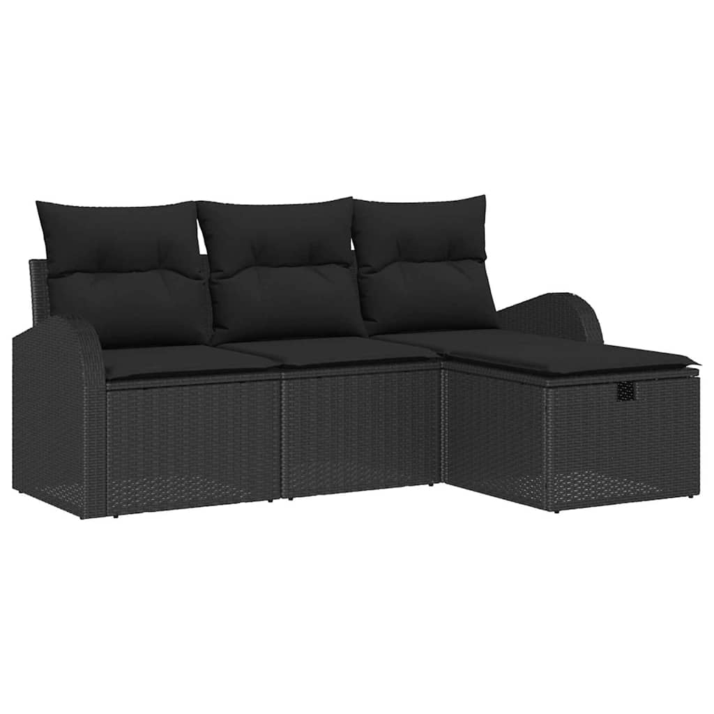 Set di divani con cuscino 4 pcs Nero polyrattan | homemem39