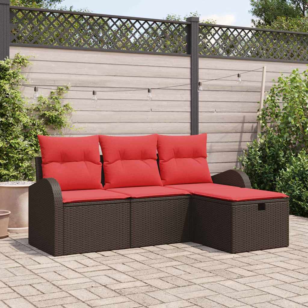 Set di divani con cuscino 4 pcs Marrone e Rosso polyrattan | homemem39
