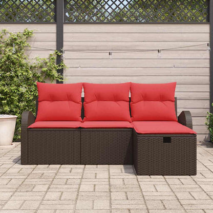 Set di divani con cuscino 4 pcs Marrone e Rosso polyrattan | homemem39