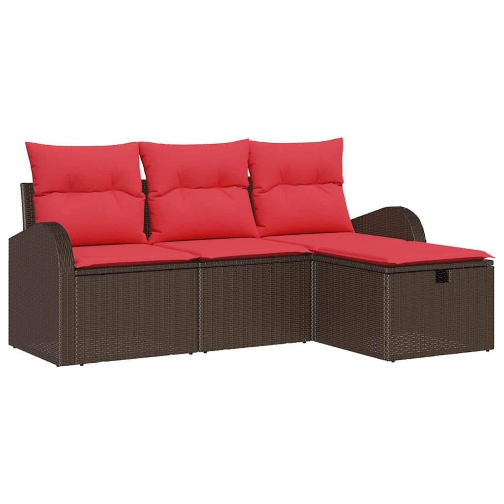 Set di divani con cuscino 4 pcs Marrone e Rosso polyrattan | homemem39