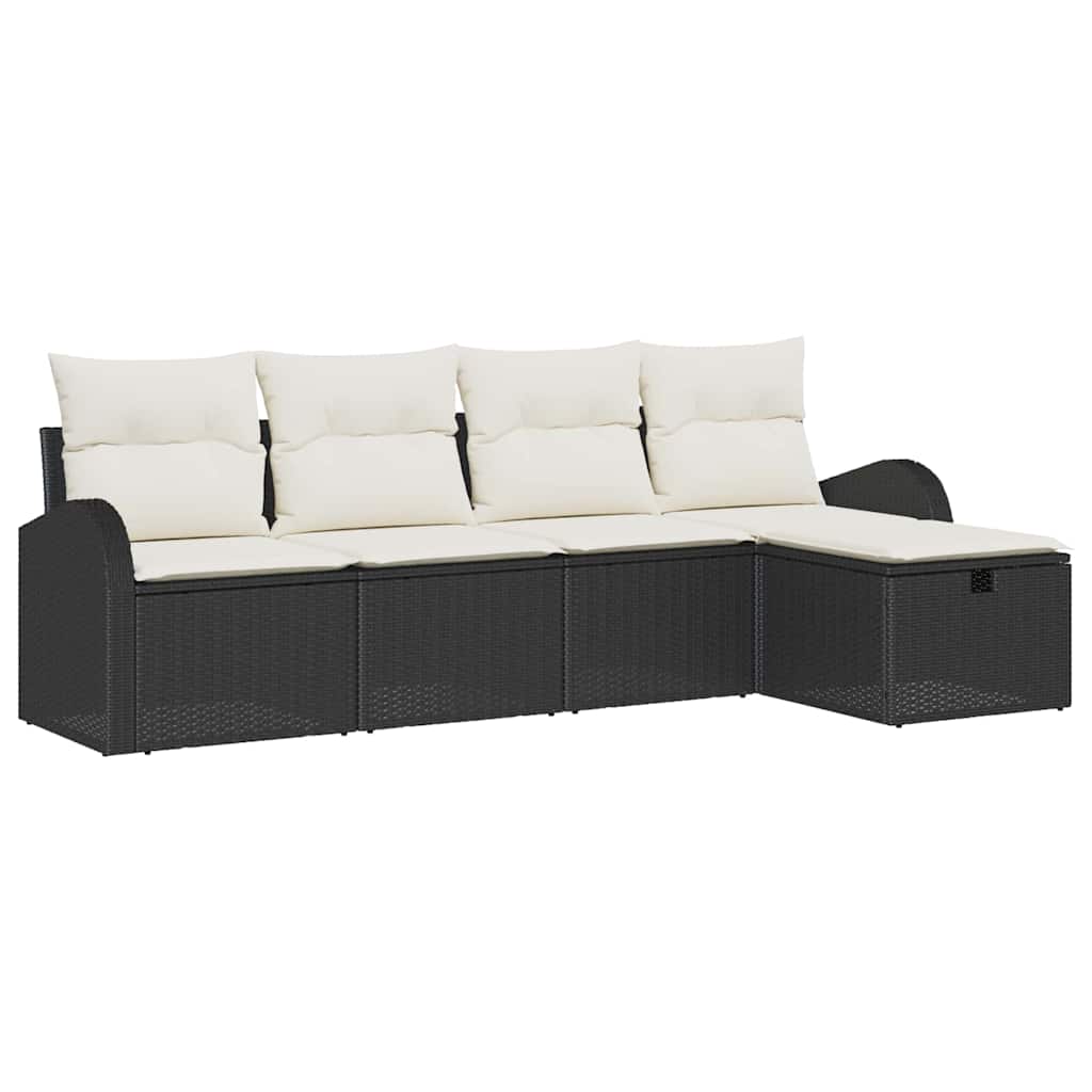 Set di divani con cuscino 5 pcs Nero e Crema polyrattan | homemem39