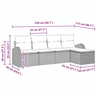 Set di divani con cuscino 5 pcs Nero e Crema polyrattan | homemem39