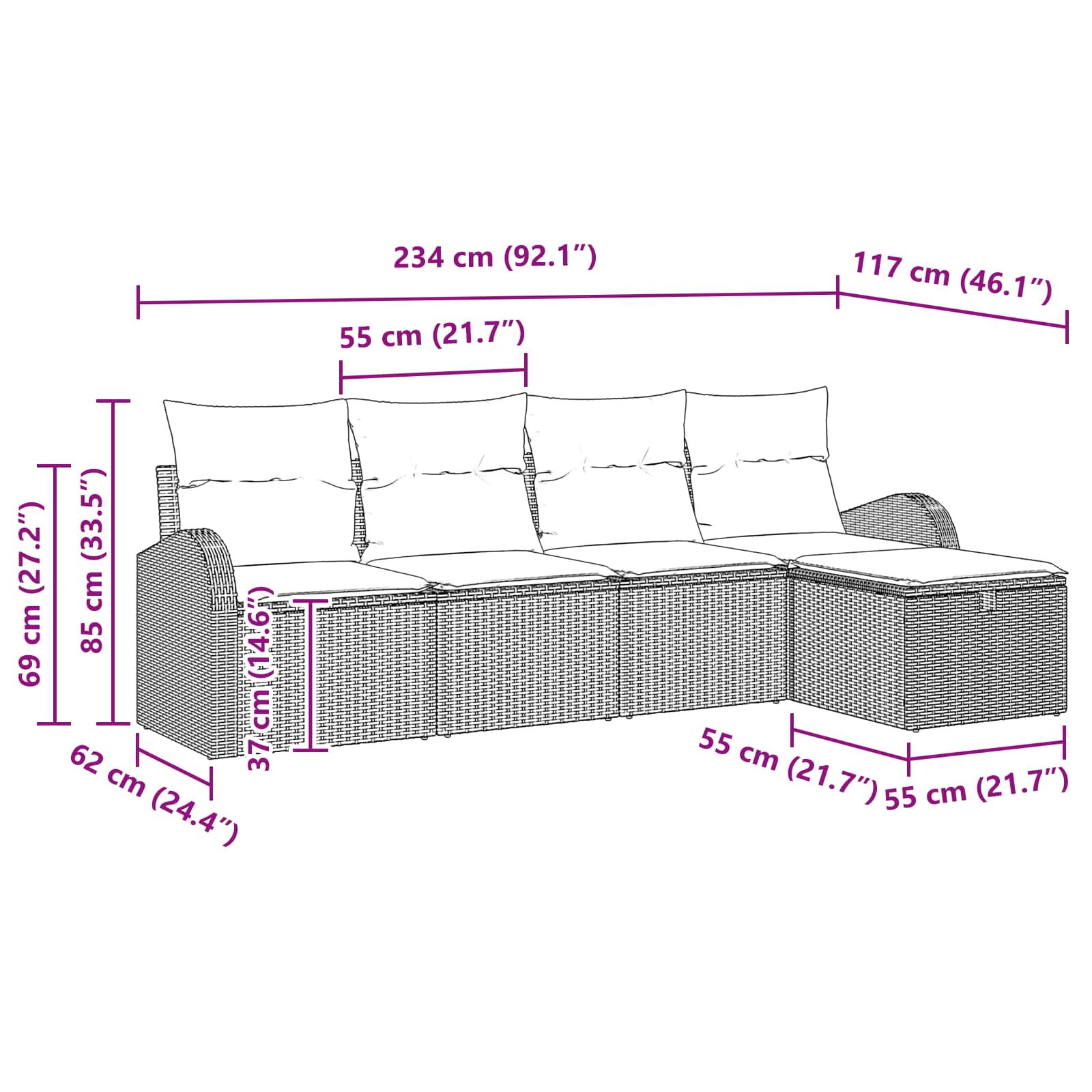 Set di divani con cuscino con archiviazione Nero polyrattan | homemem39