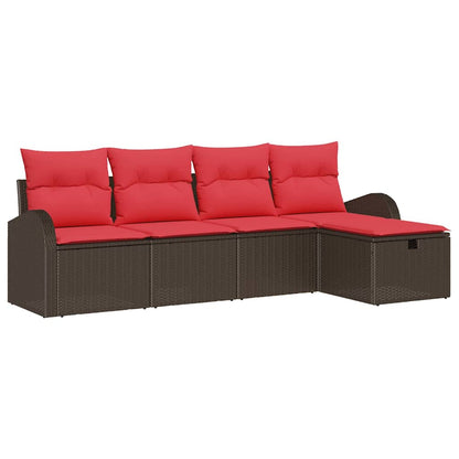 Set di divani con cuscino 5 pcs Marrone e Rosso polyrattan | homemem39