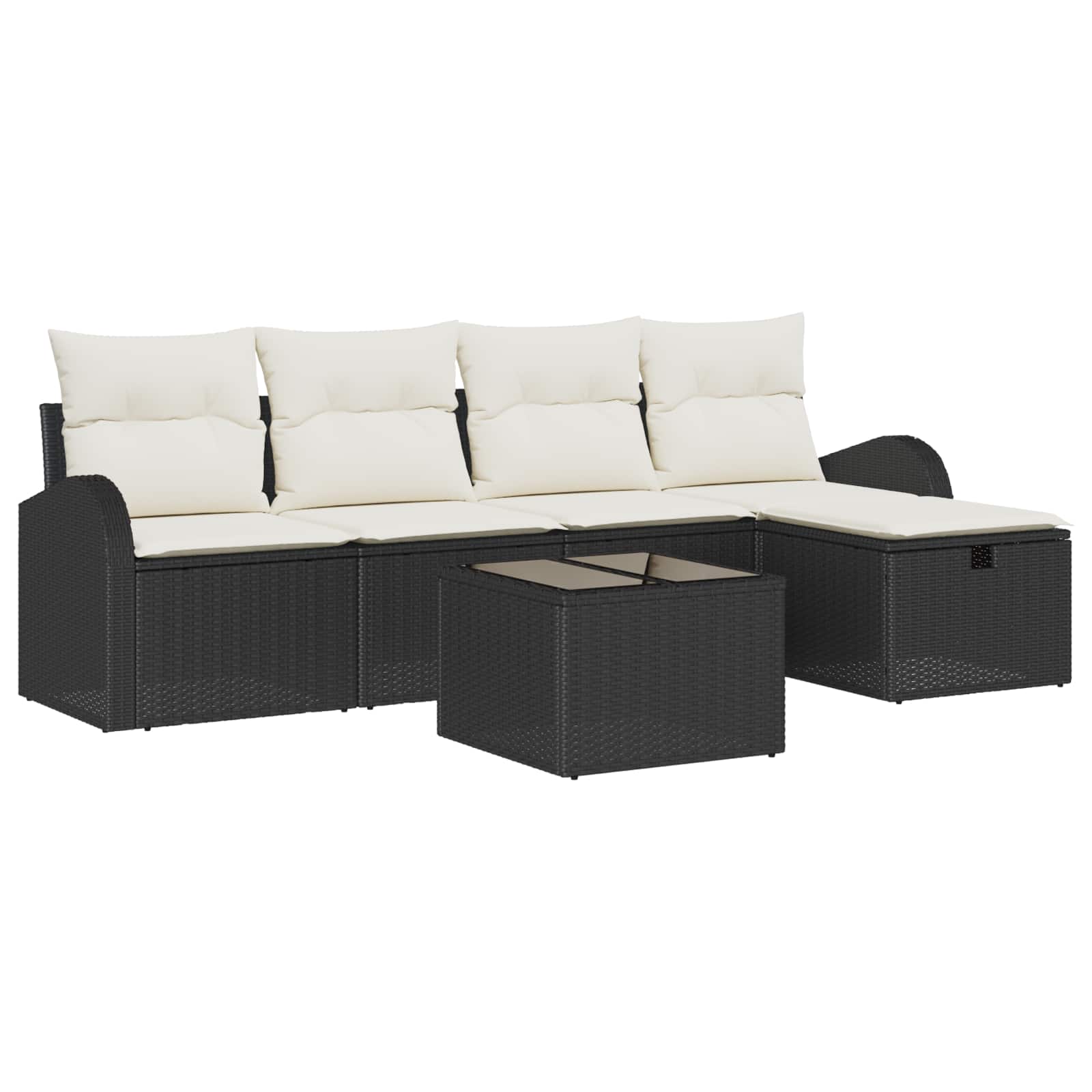 Set di divani con cuscino 6 pcs Nero e Crema polyrattan | homemem39