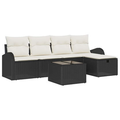 Set di divani con cuscino 6 pcs Nero e Crema polyrattan | homemem39