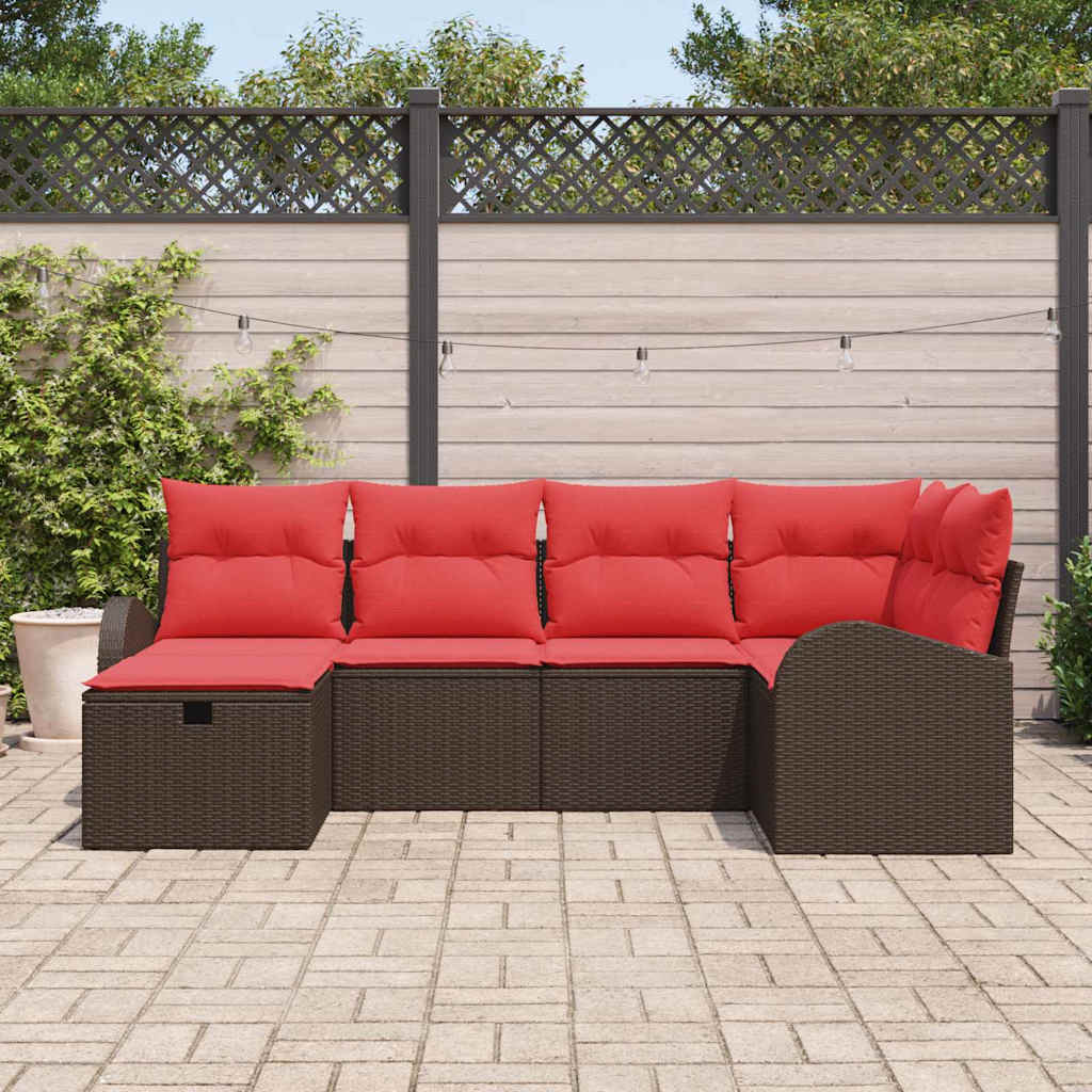 Set di divani con cuscino 6 pcs Marrone e Rosso polyrattan | homemem39
