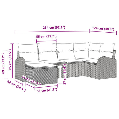 Set di divani con cuscino 6 pcs Marrone e Rosso polyrattan | homemem39