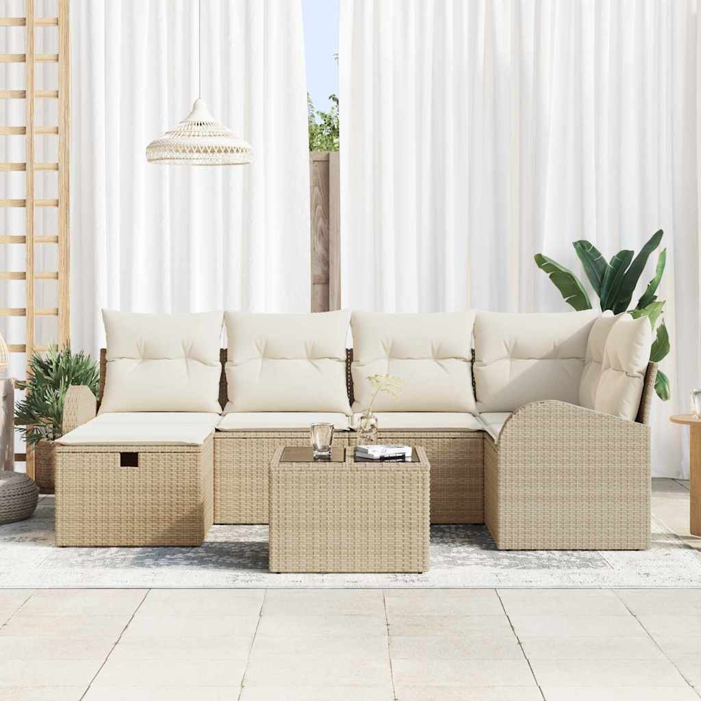 Set di divani 7 pz Beige e Crema polyrattan | homemem39