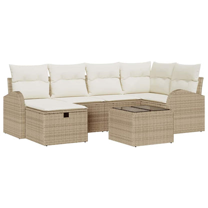 Set di divani 7 pz Beige e Crema polyrattan