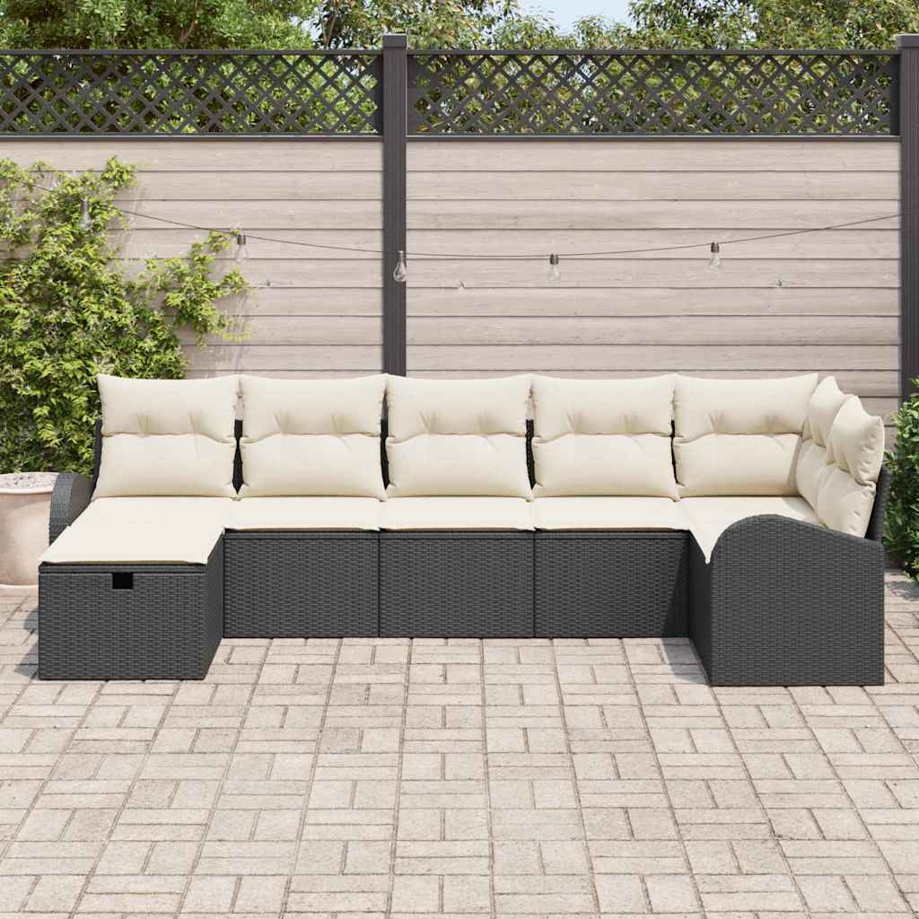 Set di divani con cuscino 7 pcs Nero e Crema polyrattan | homemem39