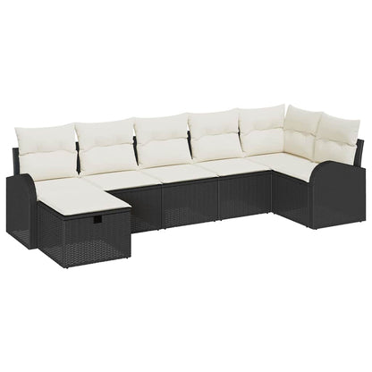 Set di divani con cuscino 7 pcs Nero e Crema polyrattan | homemem39