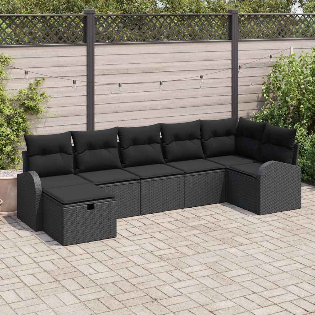 Set di divani con cuscino 7 pcs Nero polyrattan | homemem39