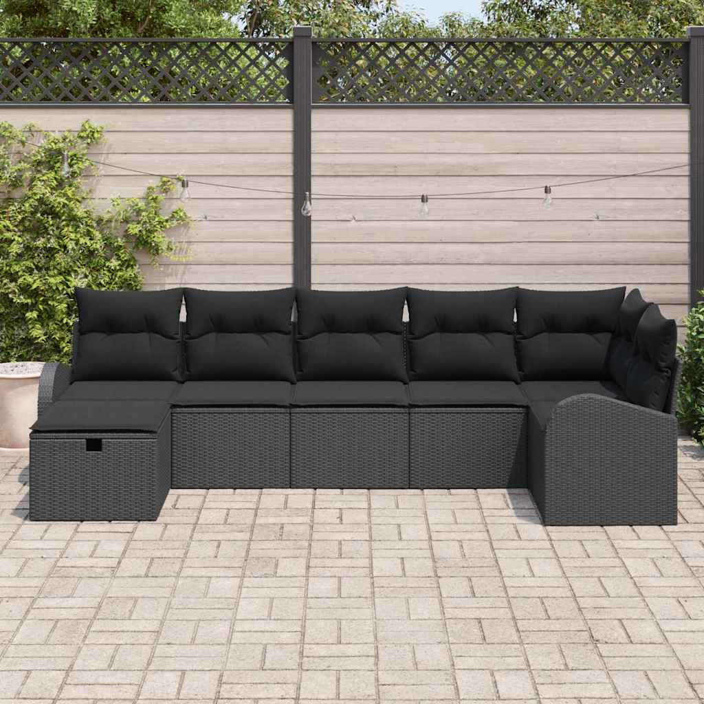Set di divani con cuscino 7 pcs Nero polyrattan | homemem39