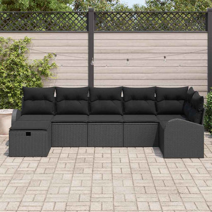 Set di divani con cuscino 7 pcs Nero polyrattan | homemem39
