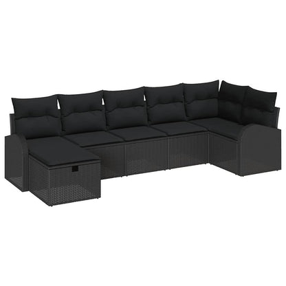 Set di divani con cuscino 7 pcs Nero polyrattan | homemem39