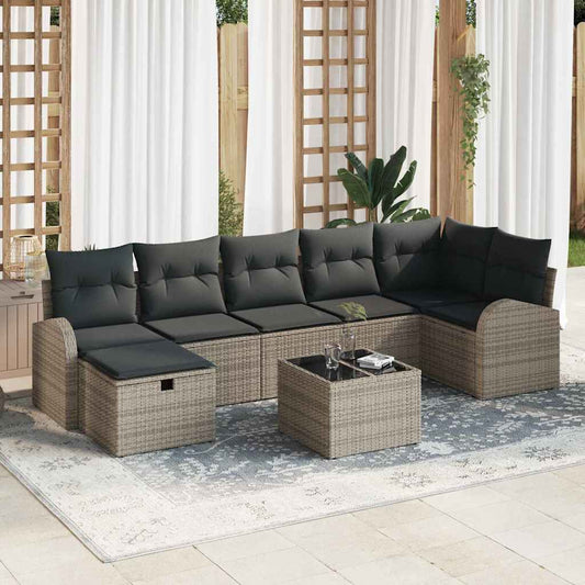 Set di divani con cuscino con archiviazione Grigio polyrattan | homemem39