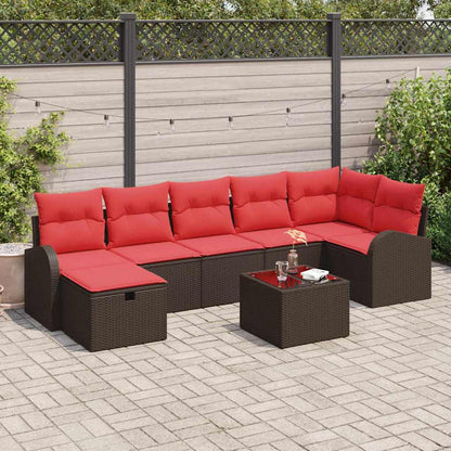Set di divani con cuscino 8 pcs Marrone e Rosso polyrattan | homemem39