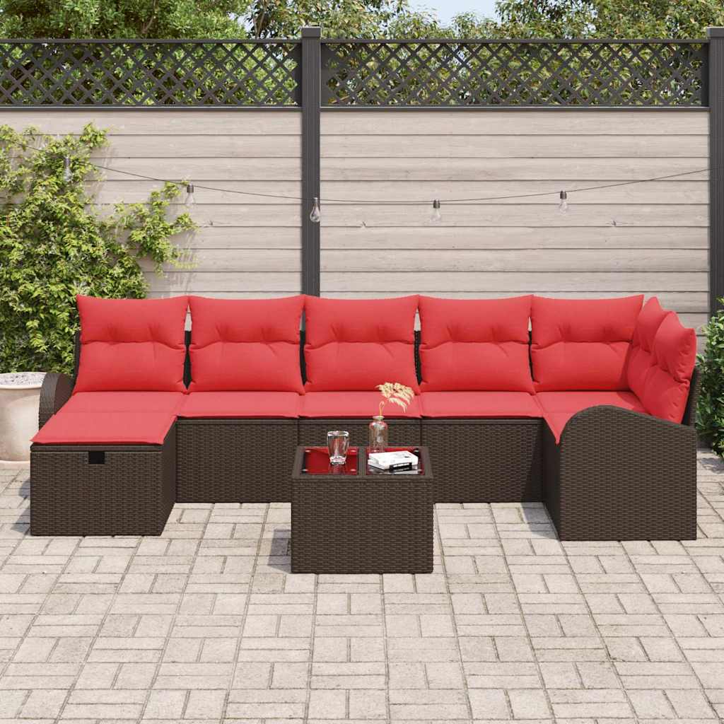 Set di divani con cuscino 8 pcs Marrone e Rosso polyrattan | homemem39