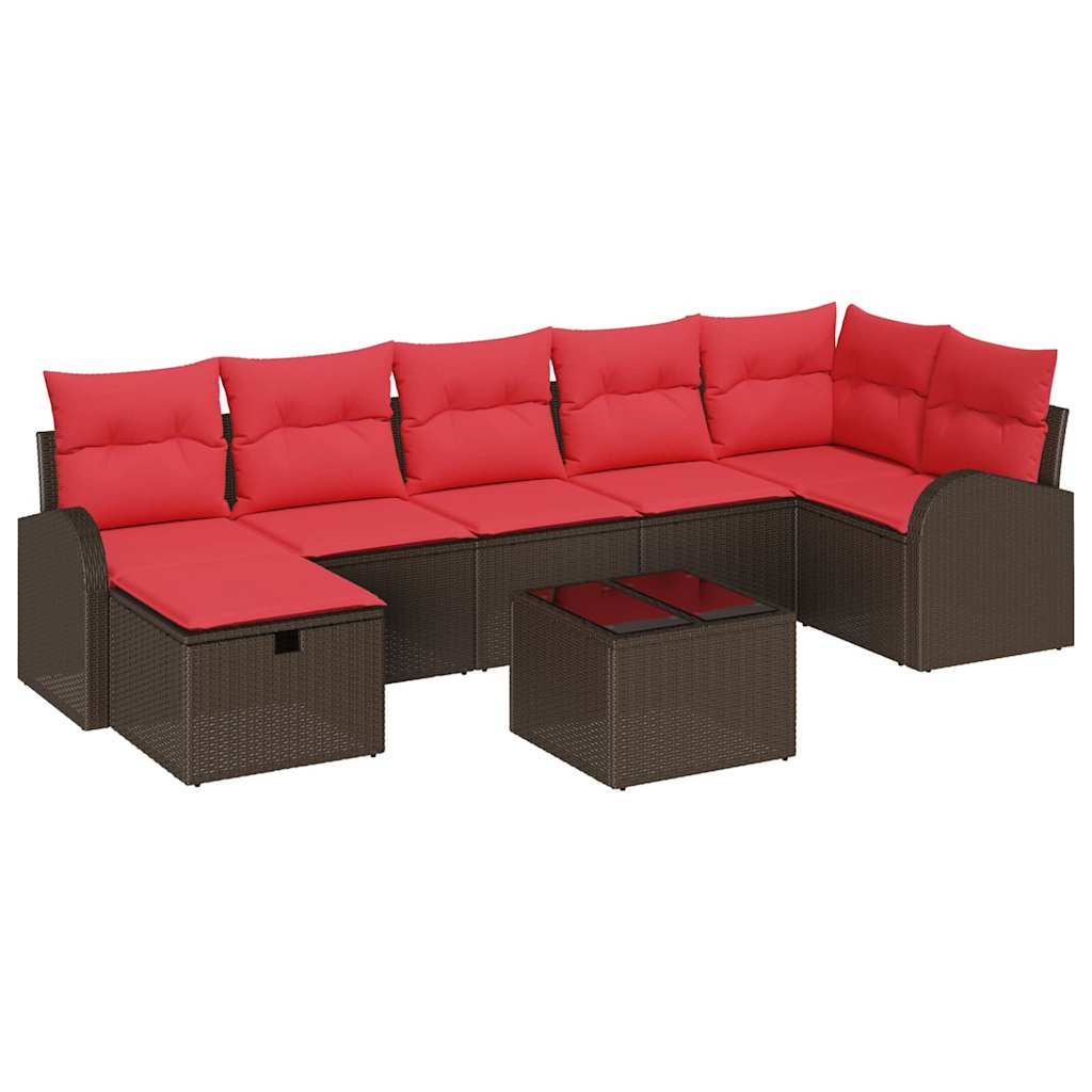 Set di divani con cuscino 8 pcs Marrone e Rosso polyrattan | homemem39