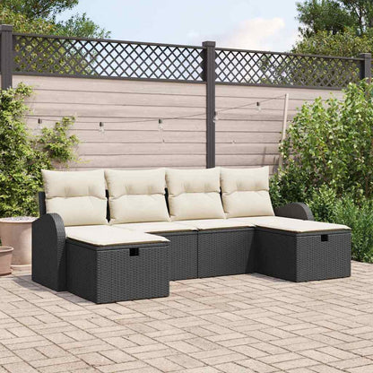 Set di divani con cuscino 6 pcs Nero e Crema polyrattan | homemem39