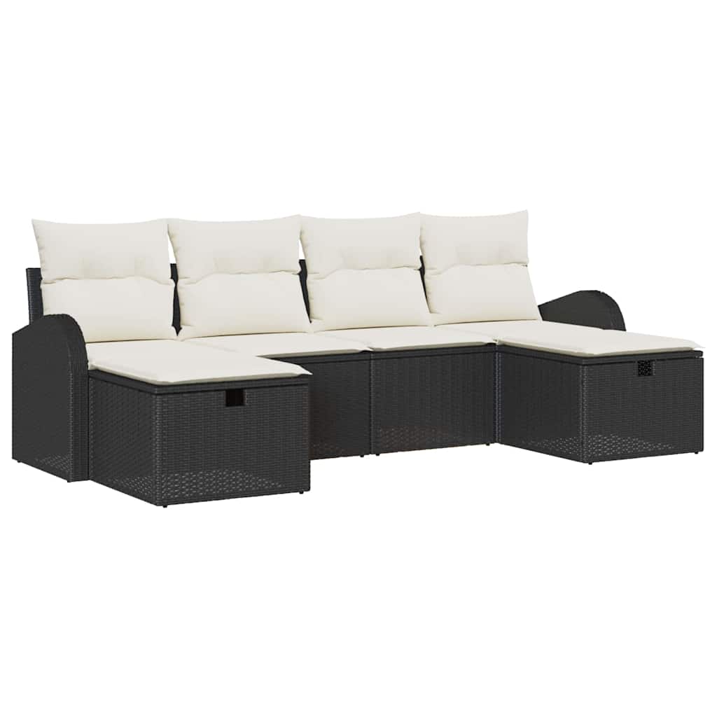 Set di divani con cuscino 6 pcs Nero e Crema polyrattan | homemem39
