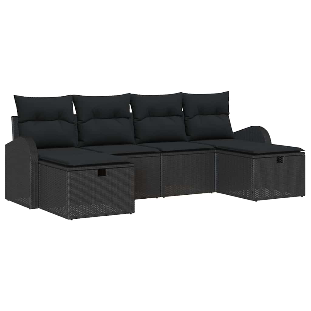 Set di divani con cuscino 6 pcs Nero polyrattan | homemem39