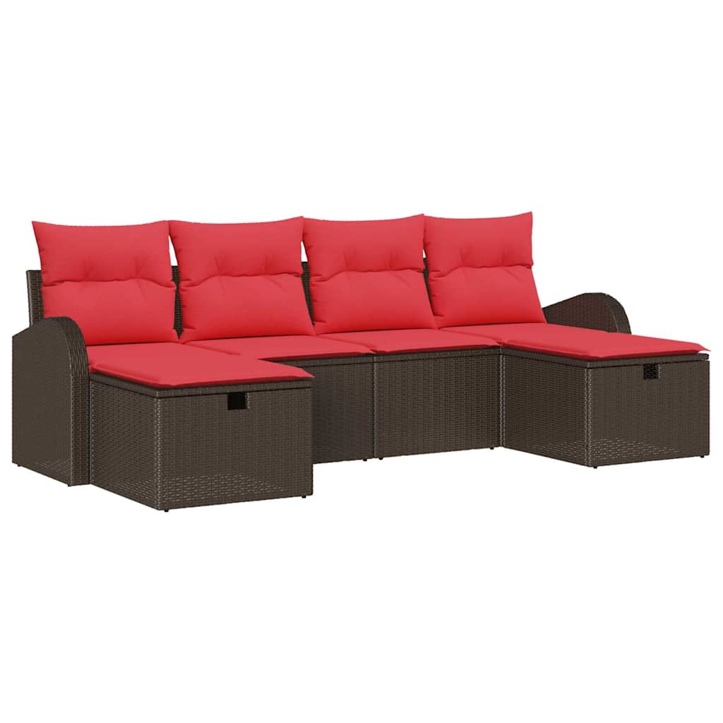 Set di divani con cuscino 6 pcs Marrone e Rosso polyrattan