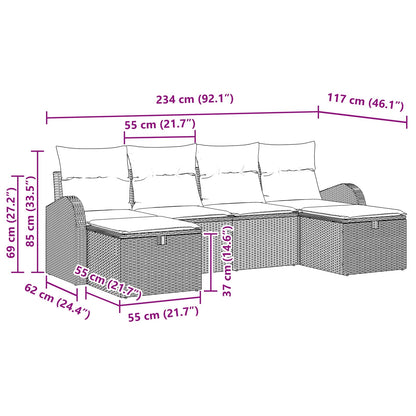 Set di divani con cuscino 6 pcs Marrone e Rosso polyrattan