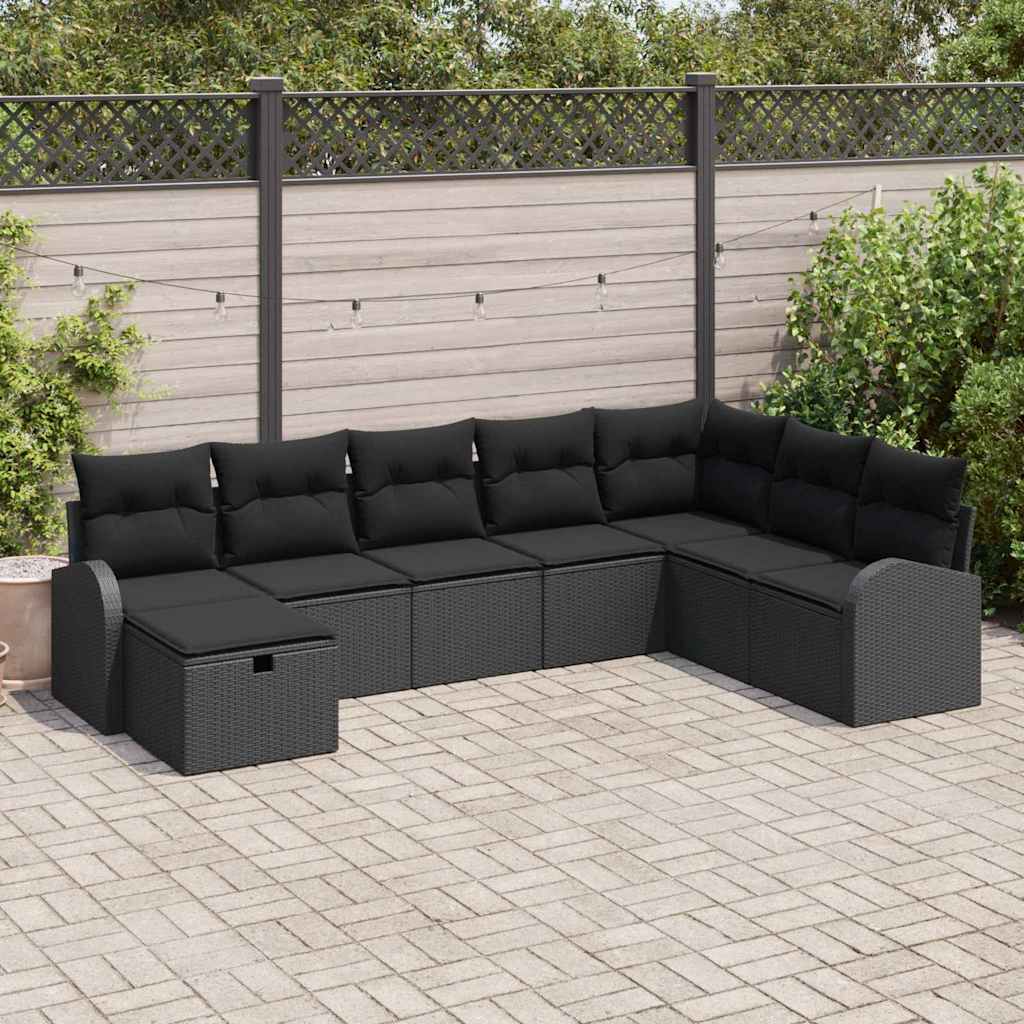 Set di divani con cuscino con archiviazione Nero polyrattan | homemem39