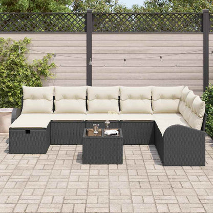 Set di divani 9 pz Nero e crema polyrattan