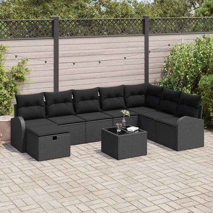 Set di divani con cuscino con archiviazione Nero polyrattan | homemem39