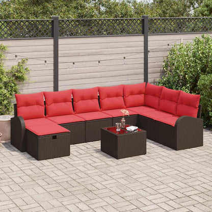 Set di divani con cuscino 9 pcs Marrone e Rosso polyrattan | homemem39