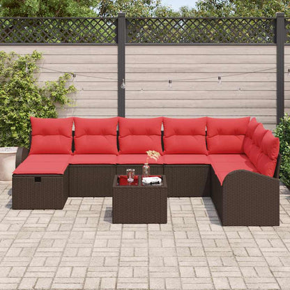 Set di divani con cuscino 9 pcs Marrone e Rosso polyrattan | homemem39